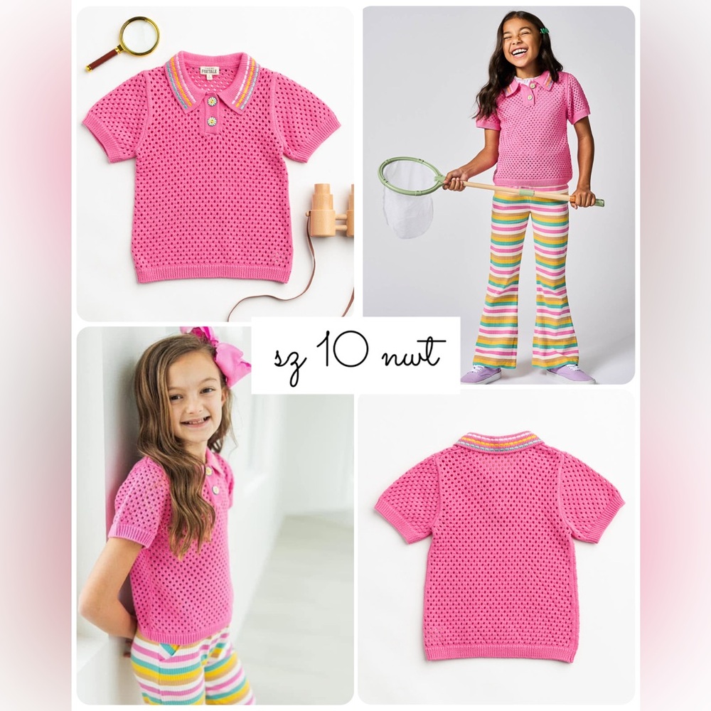 Sz 10 Finding Foxtale Pink Boardwalk Sweater Polo NWT Wildflowers Matilda Jane